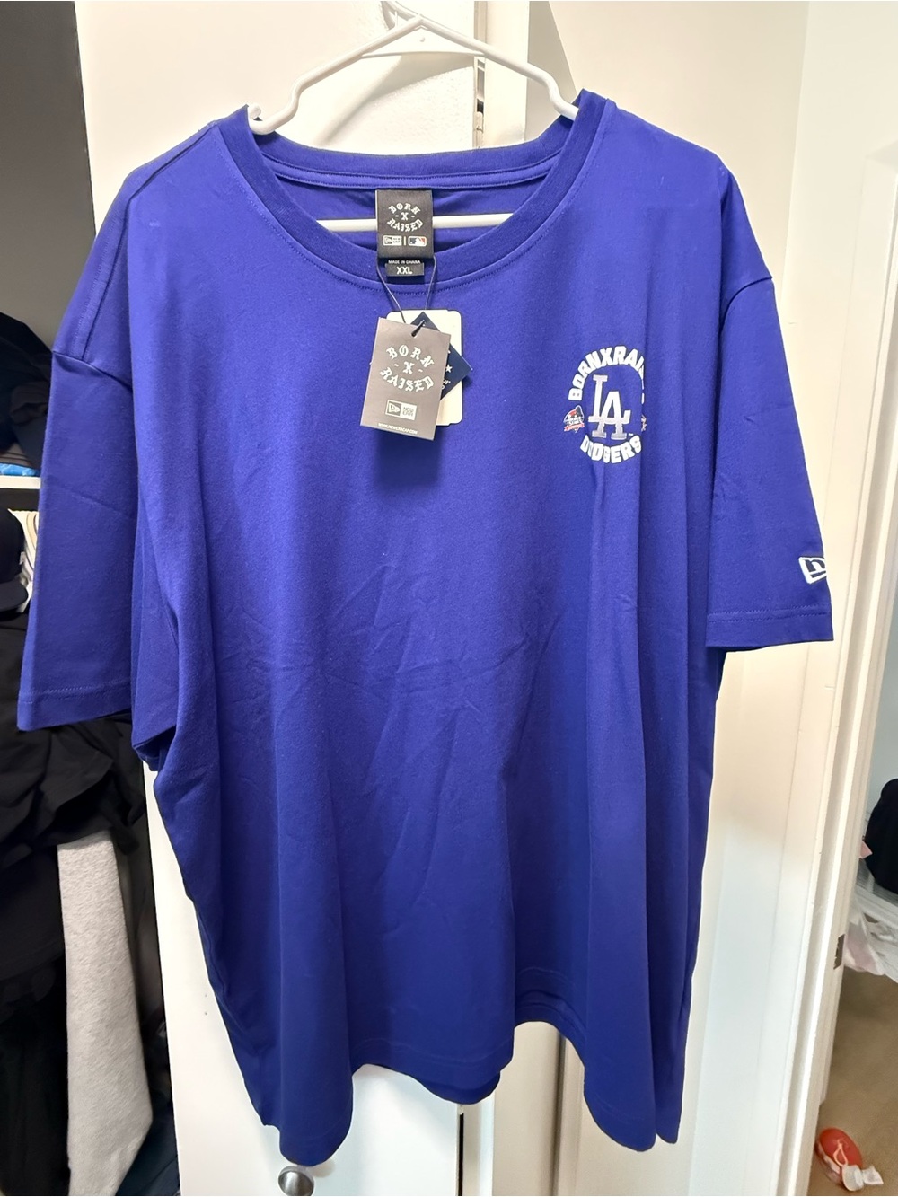 New Era Born x Raised Los Angeles Dodgers Royal Blue Short-Sleeve Shirt